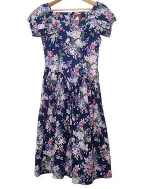 Vintage Lisa II Dress Size 12 Dress Blue Pink Purple Floral Cottagecore Long